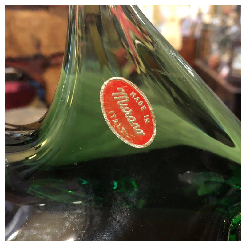 Tiburón verde y rojo en cristal de Murano 1970