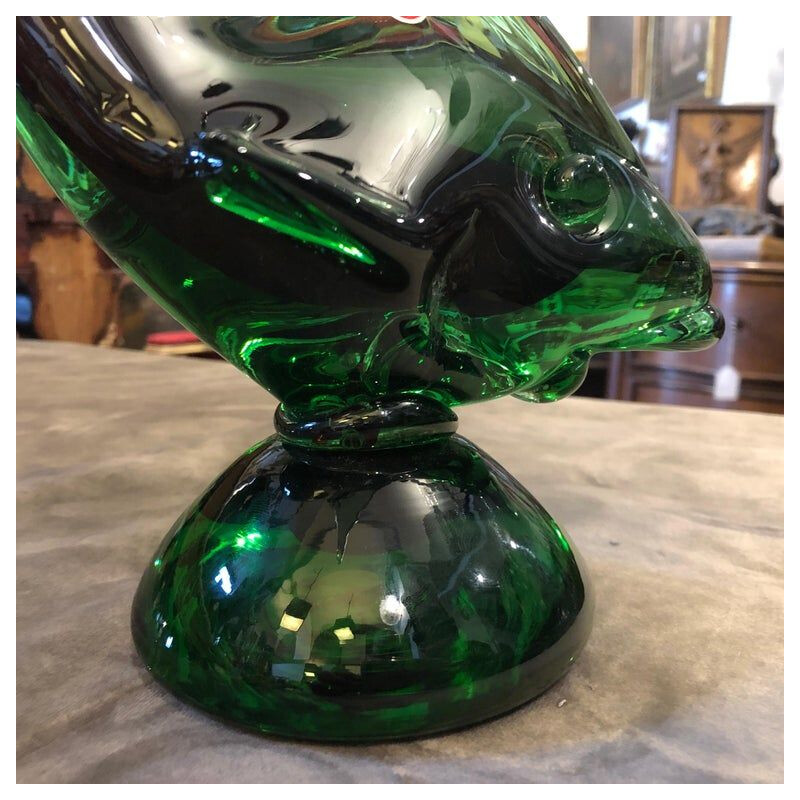 Vintage modern Green and Red Murano Glass Shark, circa 1970