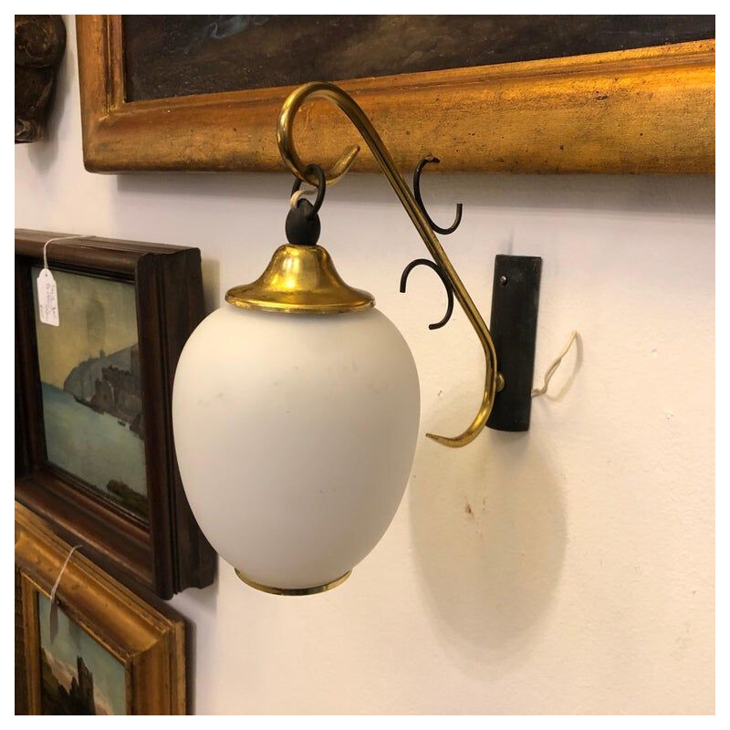 Three Mid-Century Modern Brass and Glass Italian Wall Sconces, circa 1950