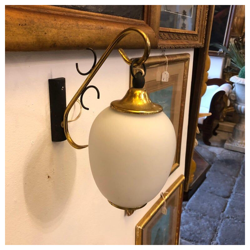 Three Mid-Century Modern Brass and Glass Italian Wall Sconces, circa 1950