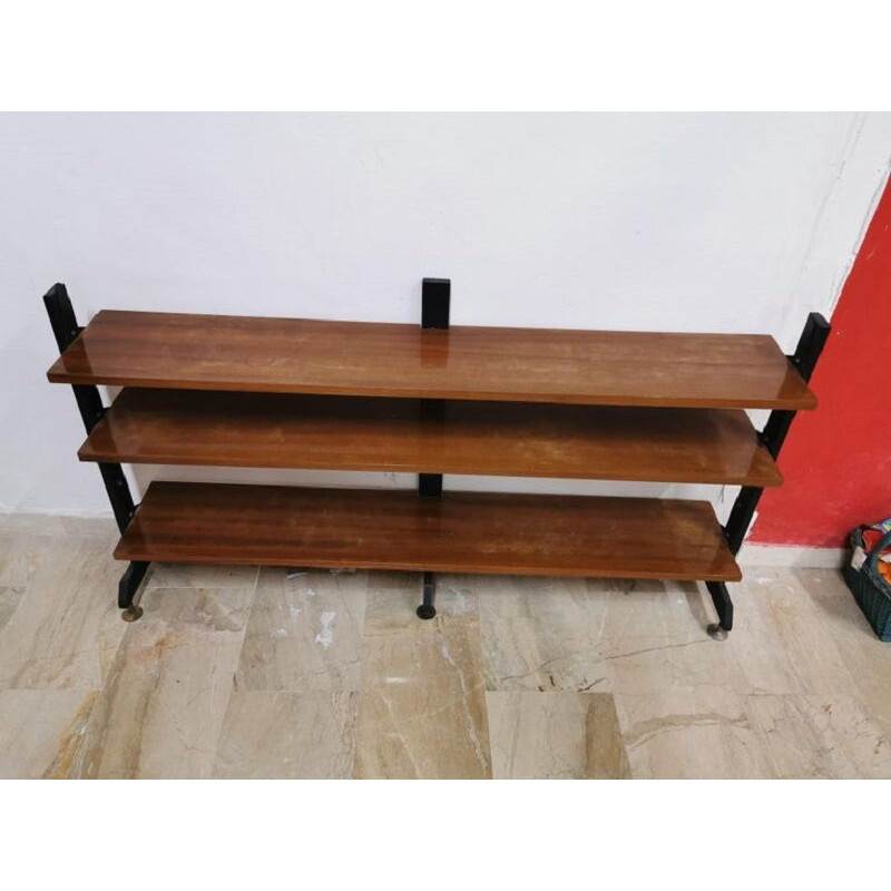 Vintage low teak Scandinavian style bookcase, 1960