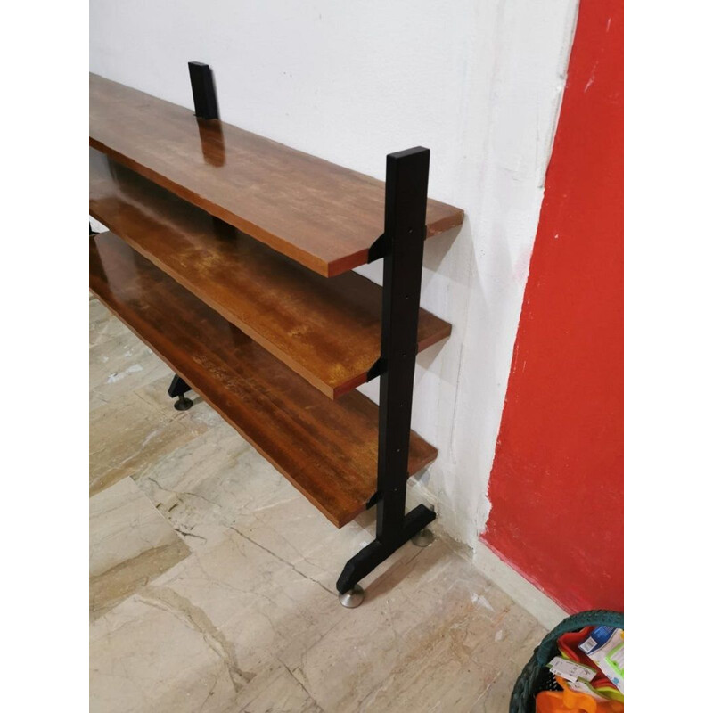 Vintage low teak Scandinavian style bookcase, 1960