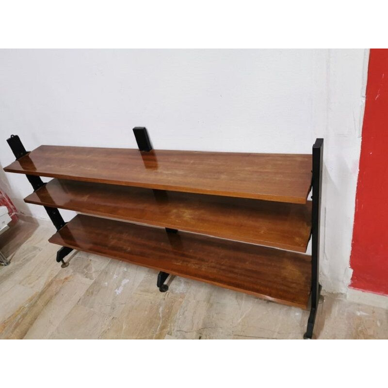 Vintage low teak Scandinavian style bookcase, 1960