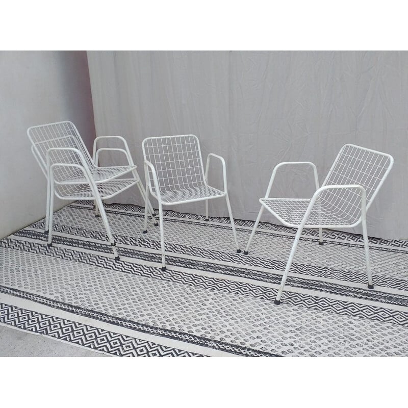 Set de 4 chaises vintage en metal blanc, Italie 1960