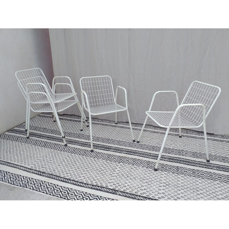 Set of 4 vintage chairs in white metal, Italy 1960