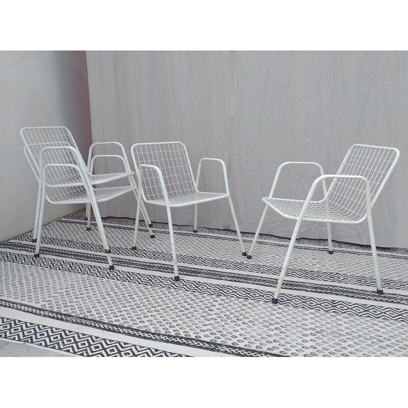 Set of 4 vintage chairs in white metal, Italy 1960