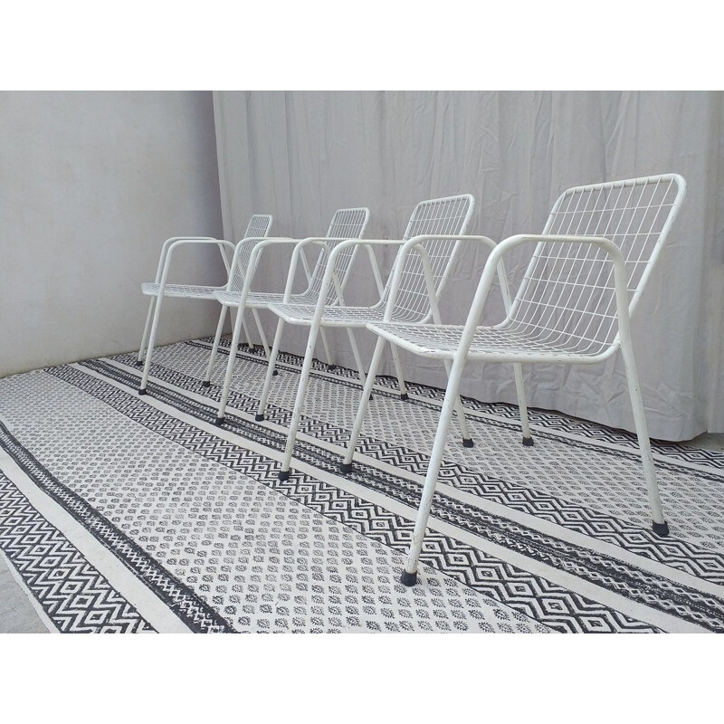 Set of 4 vintage chairs in white metal, Italy 1960