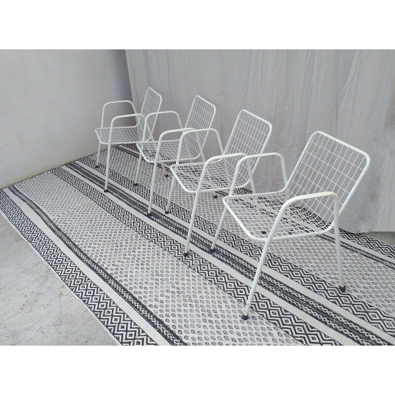 Set of 4 vintage chairs in white metal, Italy 1960