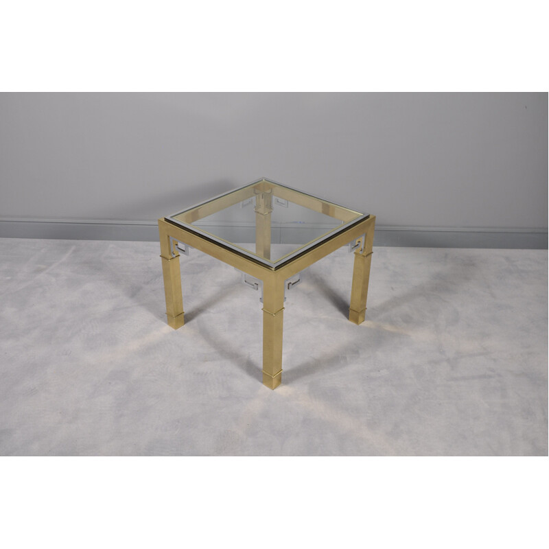 Vintage mastercraft  brass greek key large square coffee Table,1970