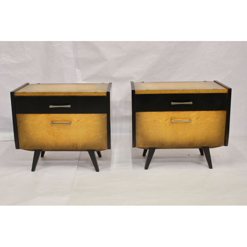 Pair of vintage bedside tables restored compass foot 1950