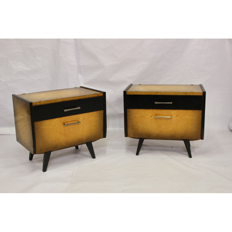 Pair of vintage bedside tables restored compass foot 1950