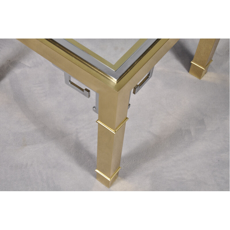 Vintage mastercraft  brass greek key large square coffee Table,1970