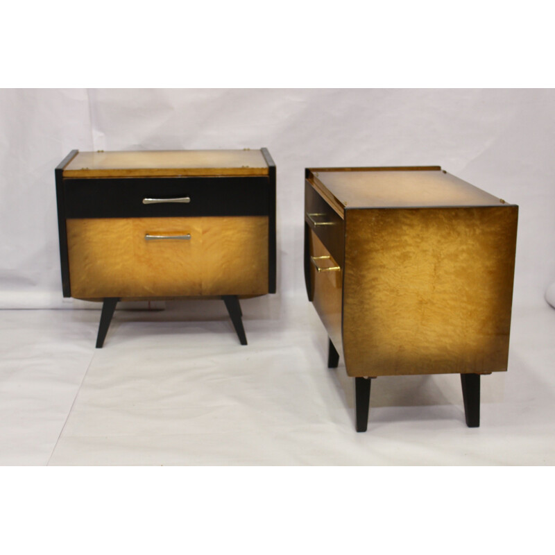 Pair of vintage bedside tables restored compass foot 1950