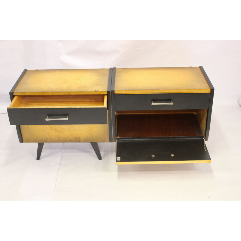 Pair of vintage bedside tables restored compass foot 1950