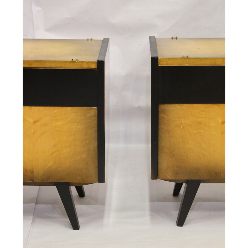 Pair of vintage bedside tables restored compass foot 1950