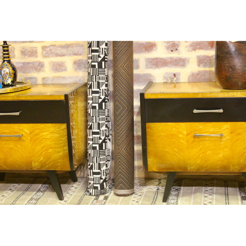 Pair of vintage bedside tables restored compass foot 1950