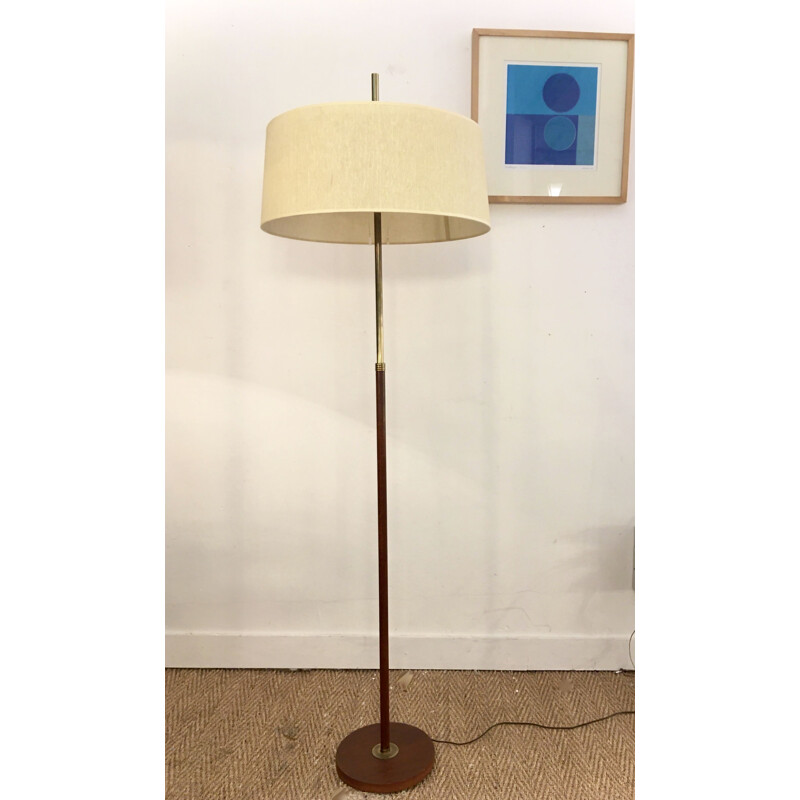 Lampadaire liseuse télescopique vintage en teck Maison Monix, France 1960 