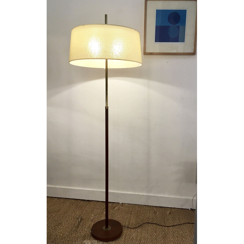 Lampadaire liseuse télescopique vintage en teck Maison Monix, France 1960 