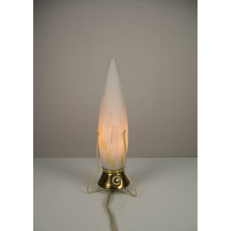 Vintage Rocket table lamp in glass and brass, Czechoslovakia 1950