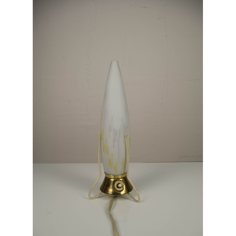Vintage Rocket table lamp in glass and brass, Czechoslovakia 1950