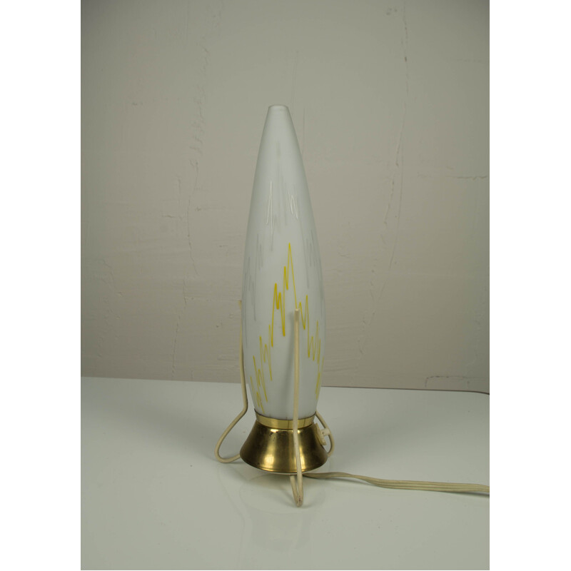 Vintage Rocket table lamp in glass and brass, Czechoslovakia 1950