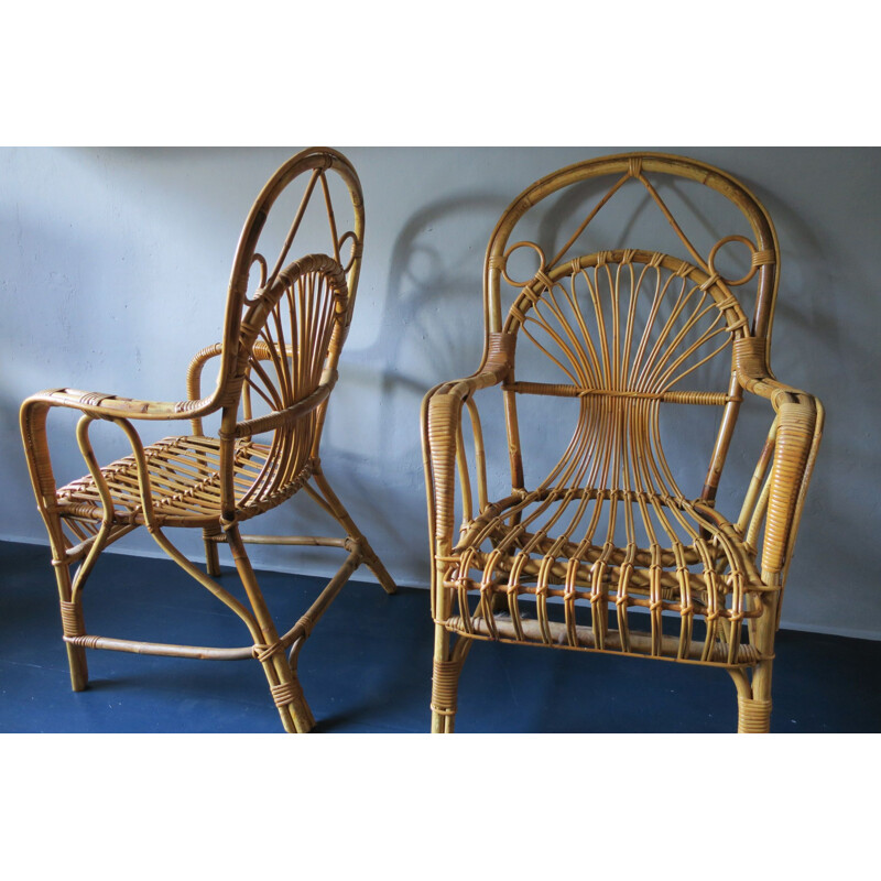 Pair of vintage bamboo armchairs, 1960