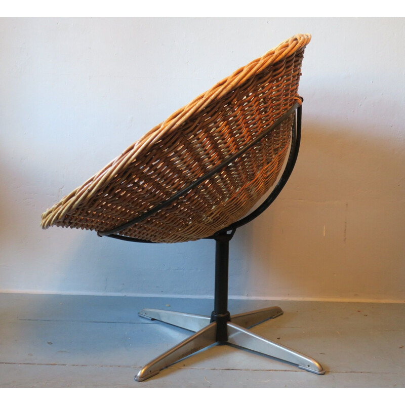 Vintage bamboo, Iron & Steel Swivel Pod Chair, 1960