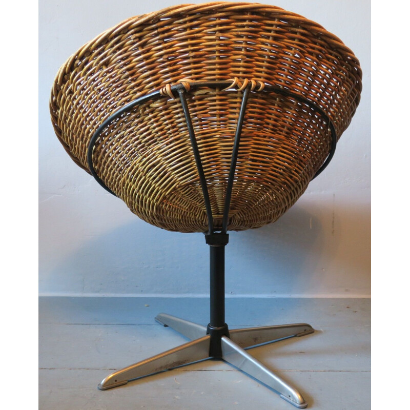 Vintage bamboo, Iron & Steel Swivel Pod Chair, 1960