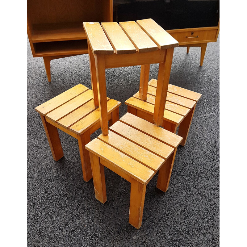 Set of 4 vintage brutalist stools 1970