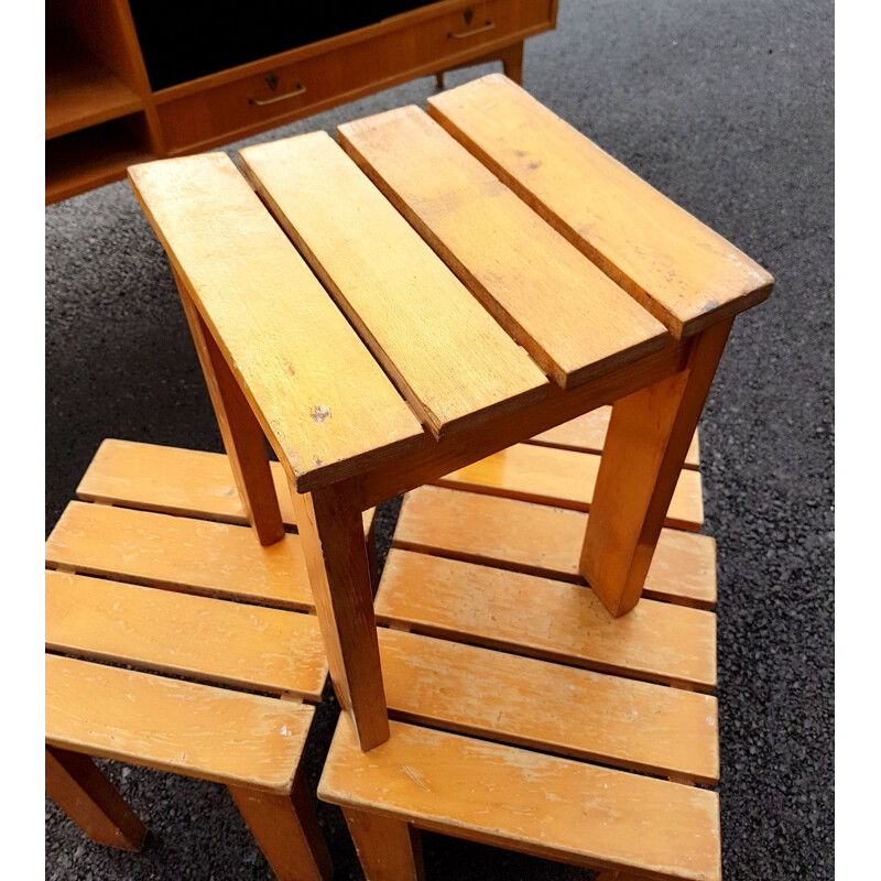 Set of 4 vintage brutalist stools 1970