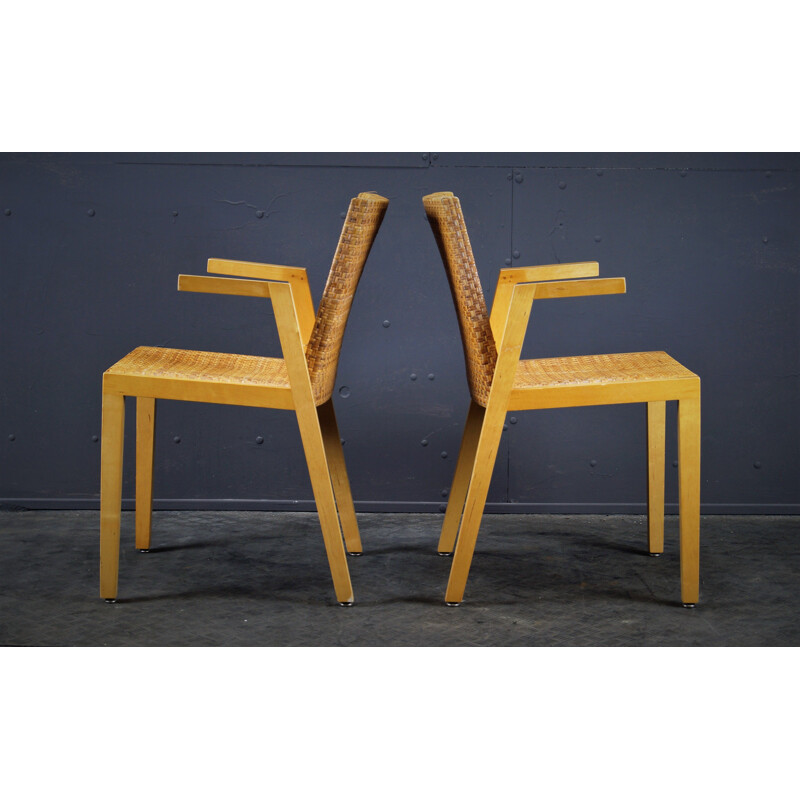 Pair of braided plywood bleeched armchairs