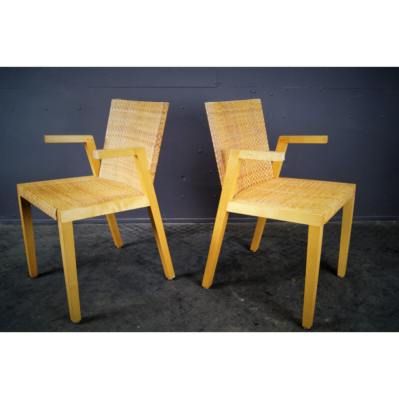 Pair of braided plywood bleeched armchairs