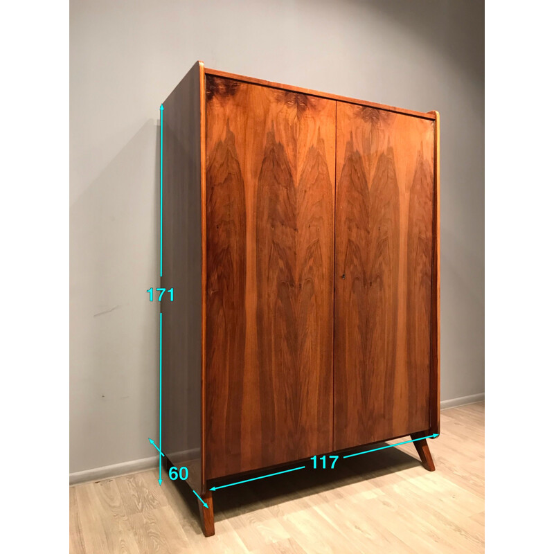 Vintage double door veneered walnut cabinet, 1960s