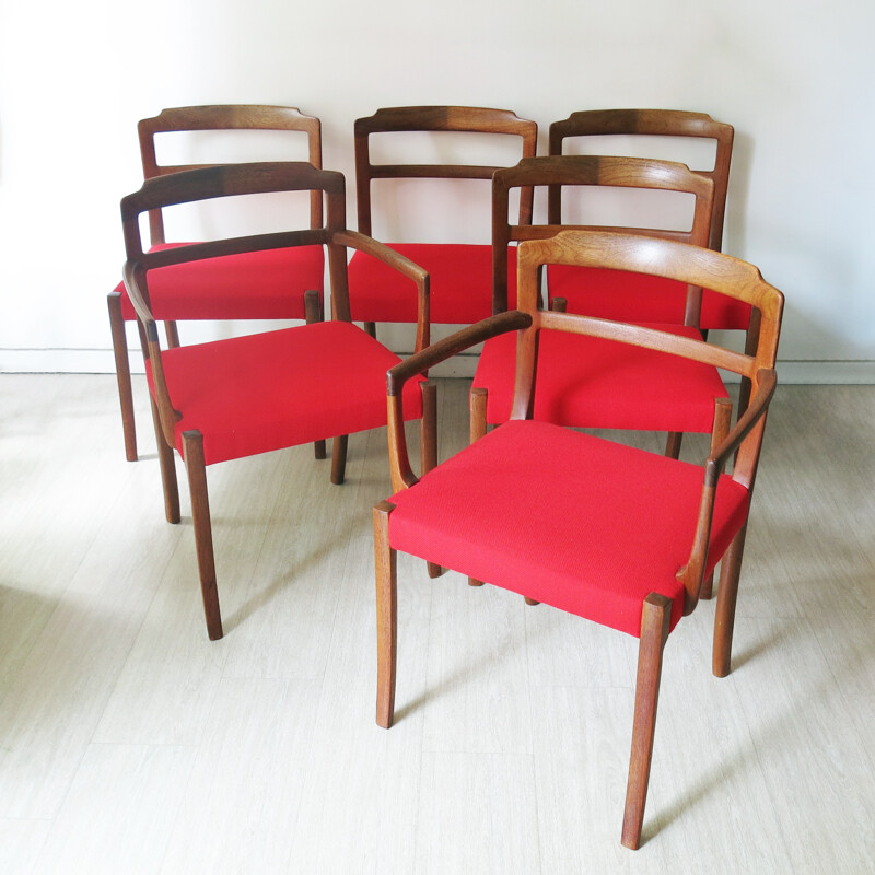 Set of 6 AJ Iversen dining chairs, Ole WANSCHER - 1960s