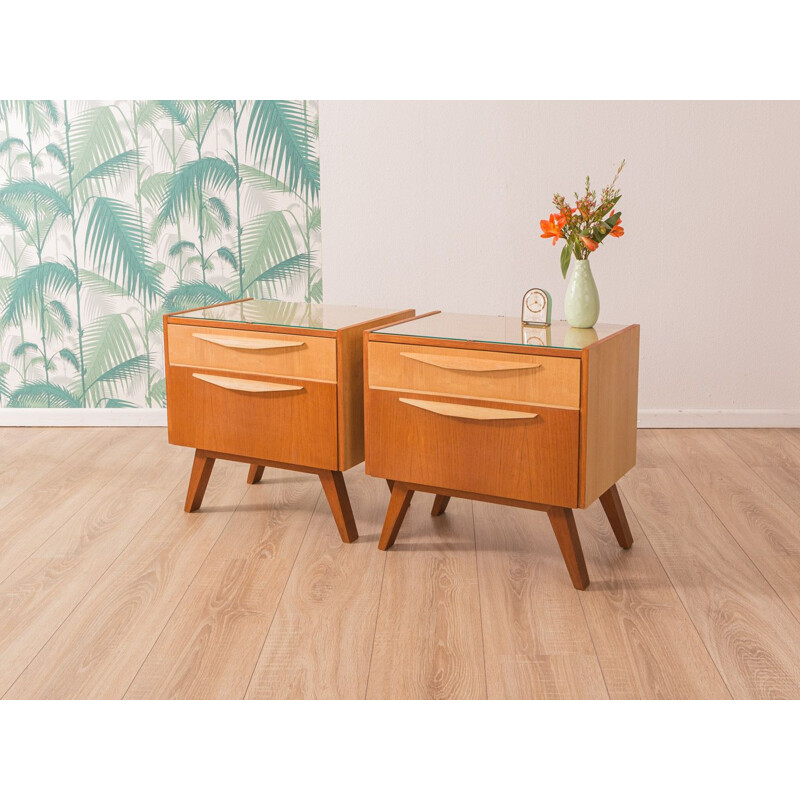 Vintage pair of bedside tables in teak and ashwood, 1950s