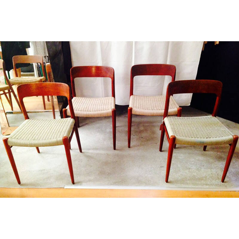 Set of 4 Scandinavian Moller chairs, Niels O MOLLER - 1950s