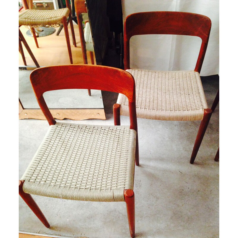 Set of 4 Scandinavian Moller chairs, Niels O MOLLER - 1950s