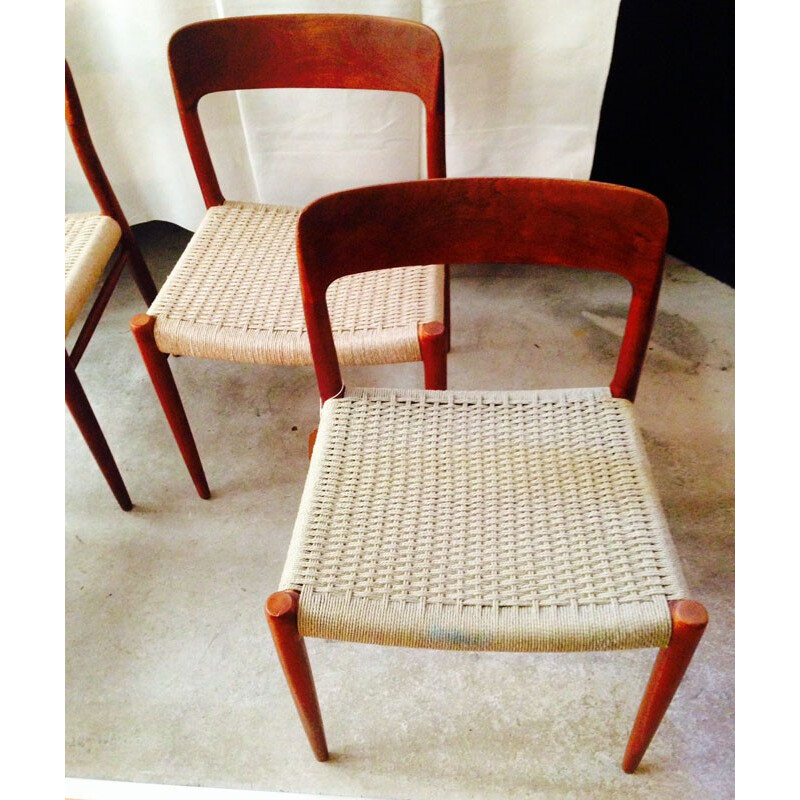 Set of 4 Scandinavian Moller chairs, Niels O MOLLER - 1950s
