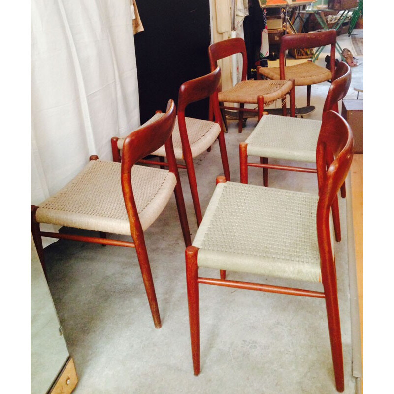 Set of 4 Scandinavian Moller chairs, Niels O MOLLER - 1950s