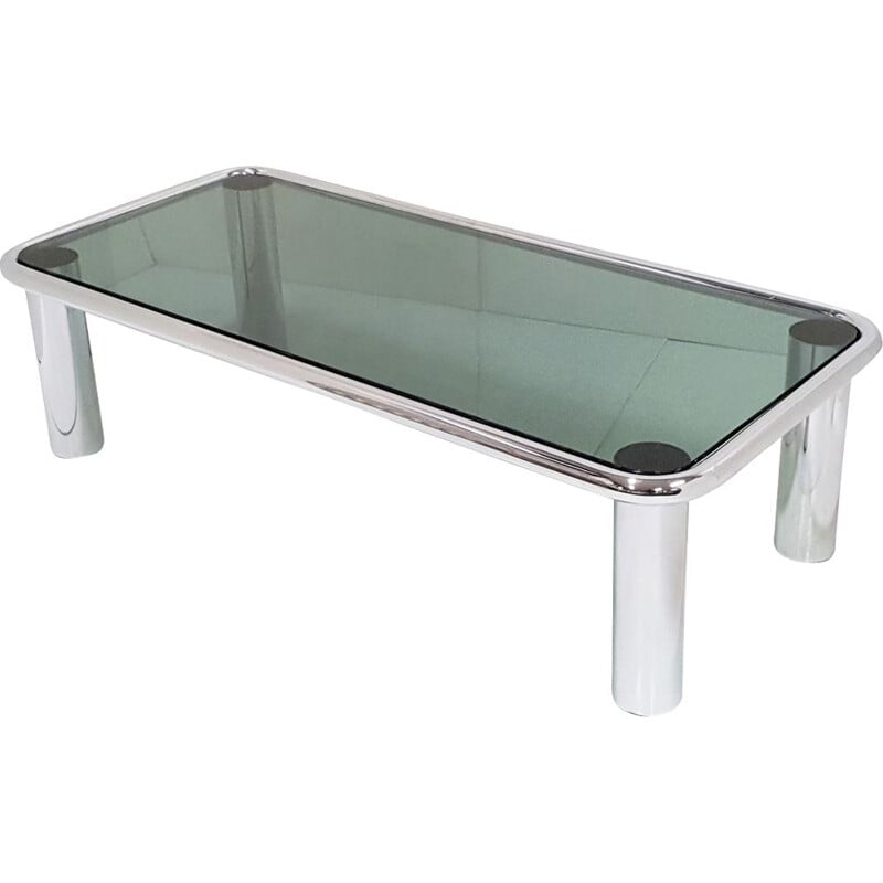 Vintage steel and glass coffee table 1970 