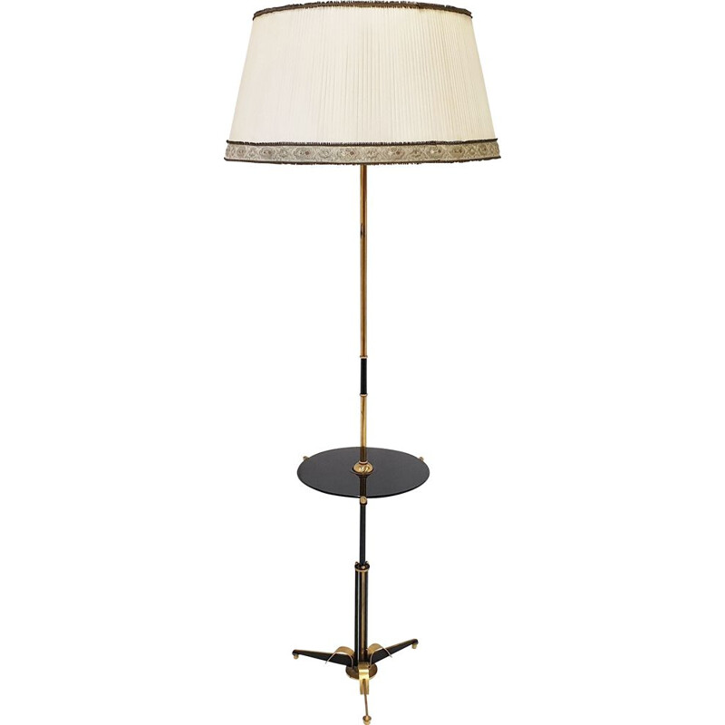 Vintage brass and nylon floor lamp, France 1950