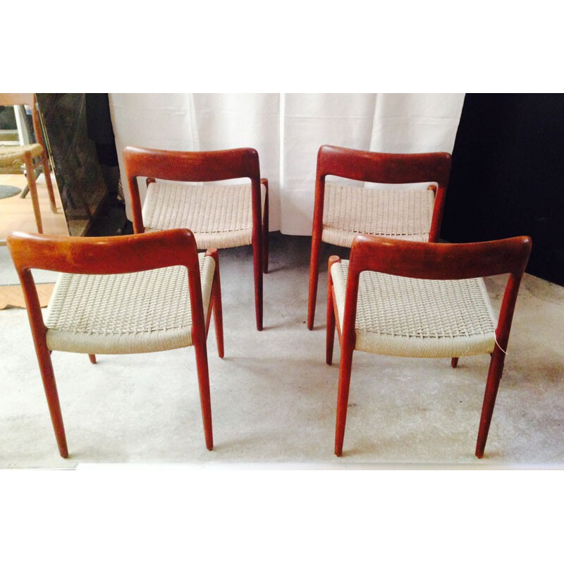 Set of 4 Scandinavian Moller chairs, Niels O MOLLER - 1950s