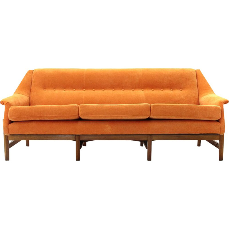 Vintage orange velvet 3-seater Italian sofa, 1960