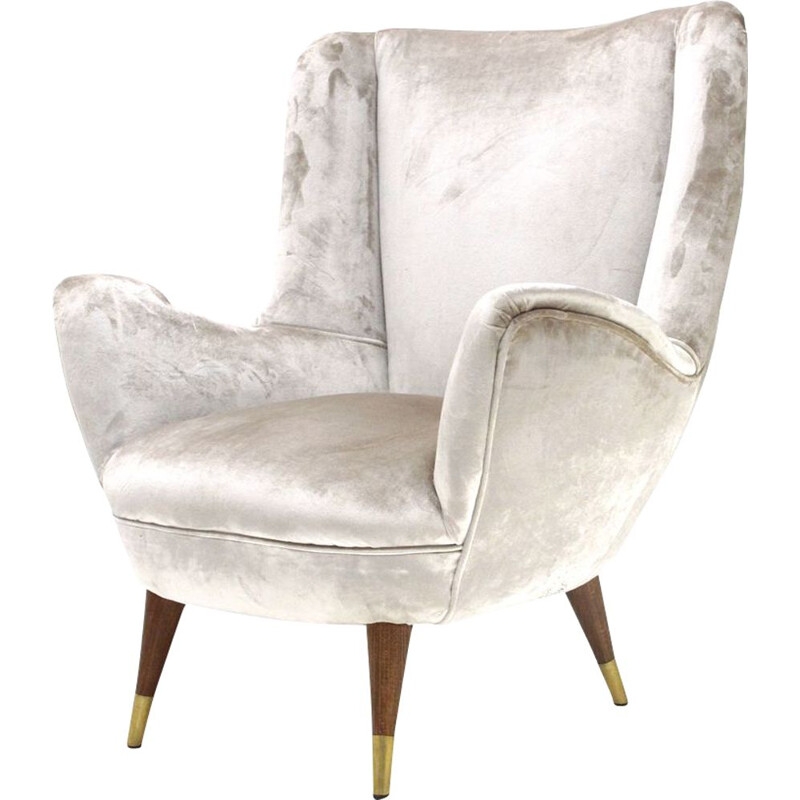 vintage silver velvet italian armchair, 1950s