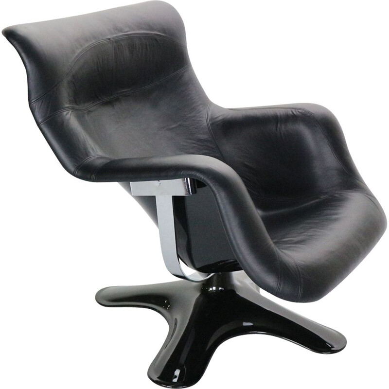 Vintage lounge chair in black leather by Yrjö Kukkapuro "Karuselli" for Haimi, 1960s