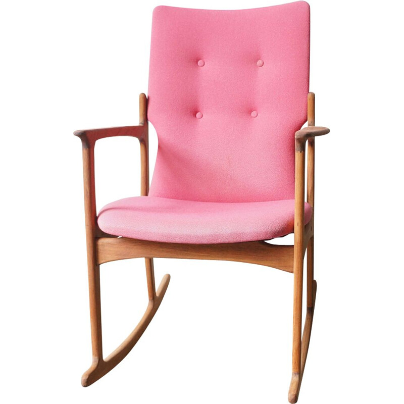 Vintage Scandinavian pink teak wooden rocking chair by Vamdrup Stolefabrik