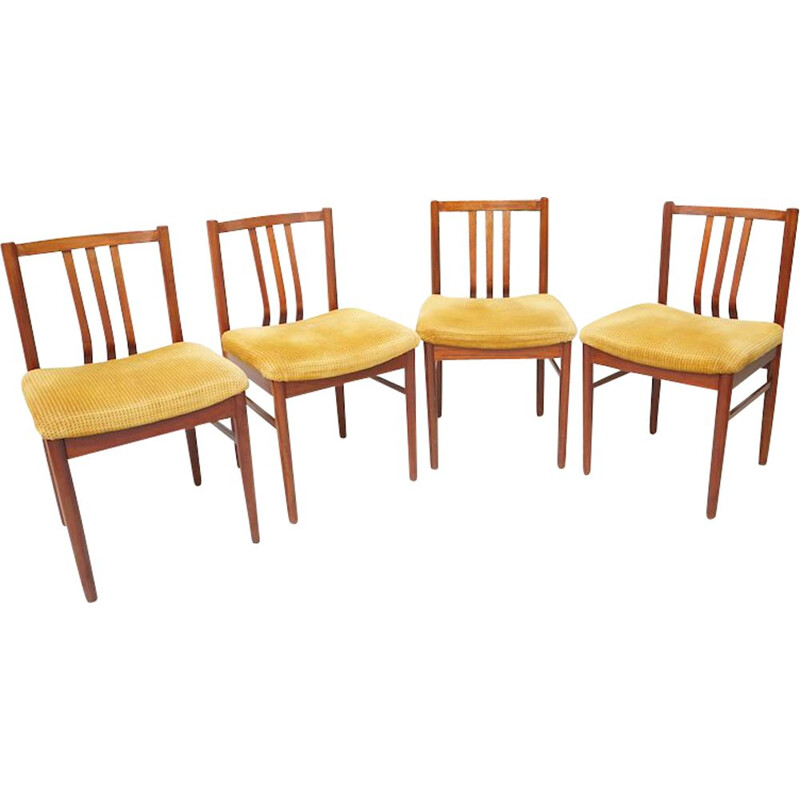 Set of 4 vintage rosewood dining chairs yellow 1950