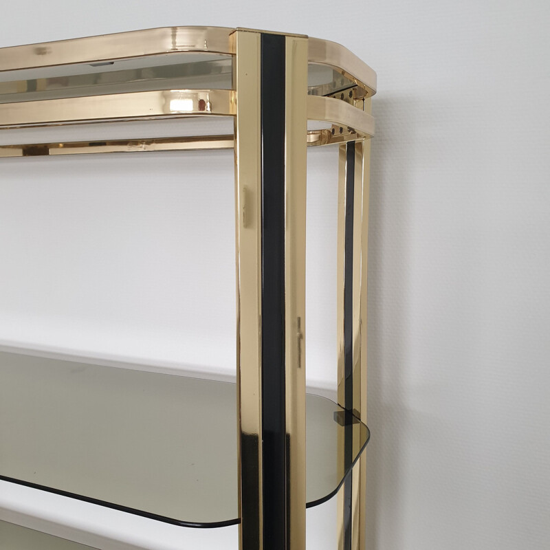 Vintage gold-plated and smoked Glass shelf, 1970s