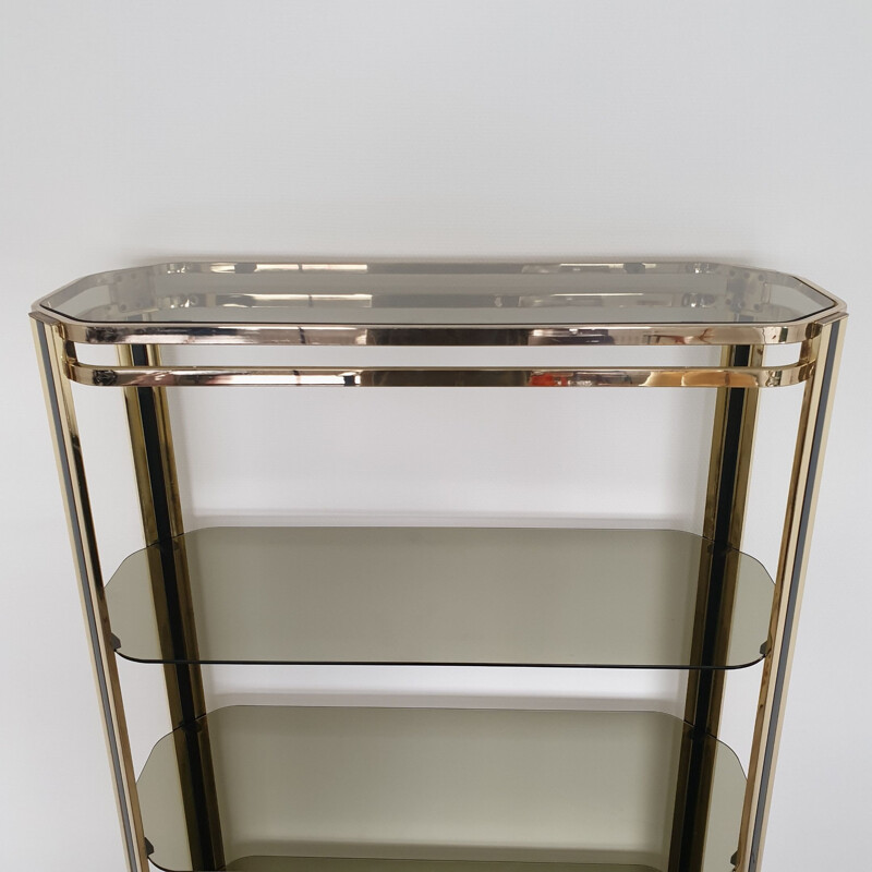 Vintage gold-plated and smoked Glass shelf, 1970s
