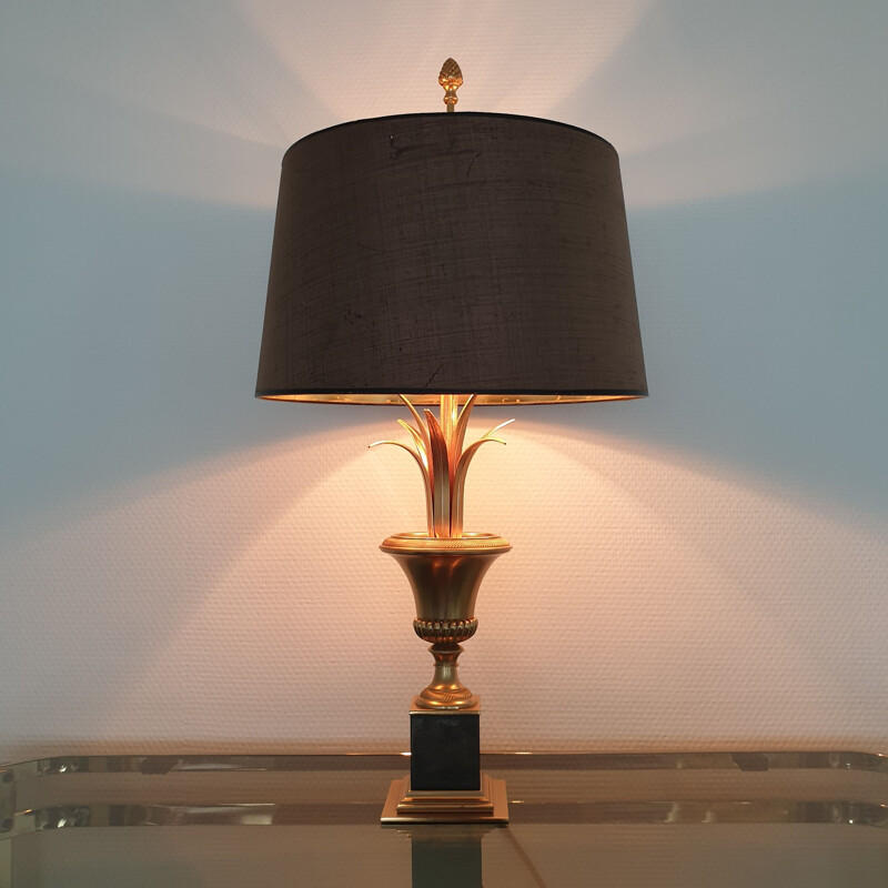 Vintage brass pineapple leaf table lamp by S.A. Boulanger, 1970s